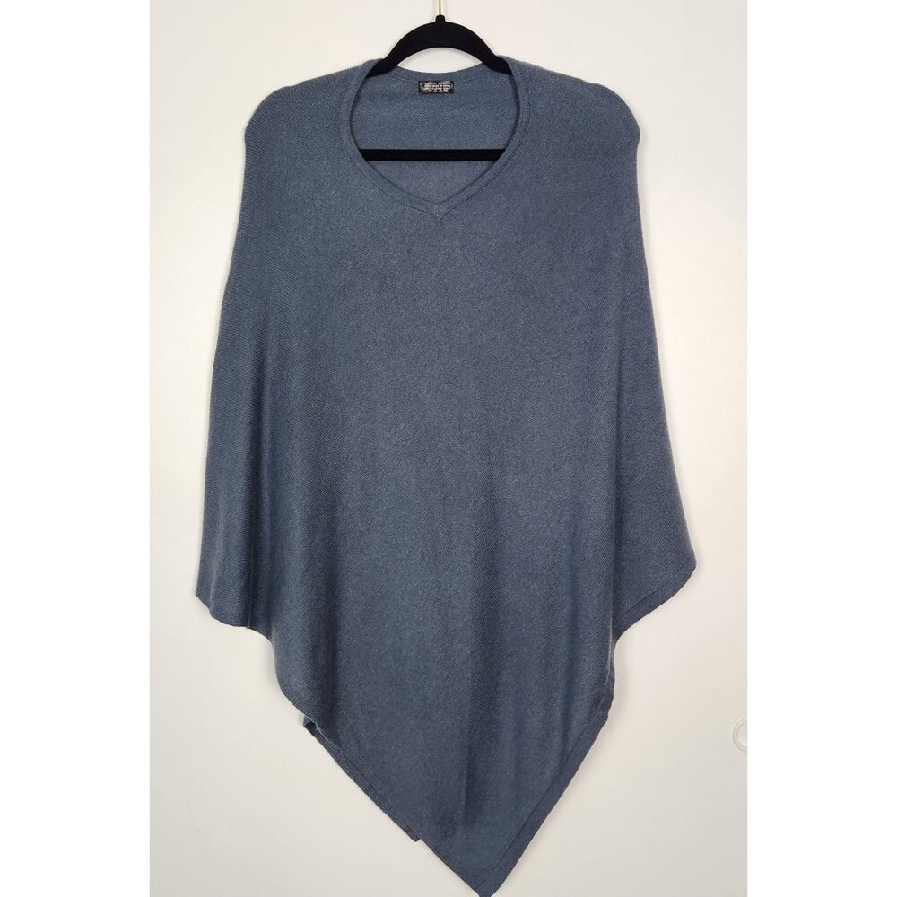 100% Exclusive Cashmere Hand Made In Nepal Blue Pullover V Neck Shawl, One Size